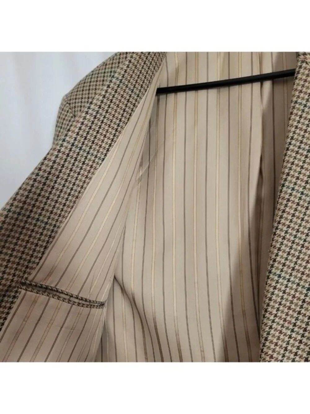 Hunting Horn J. Riggings Sport Coat Jacket Houndstooth Men's 42R Poly Wool Silk